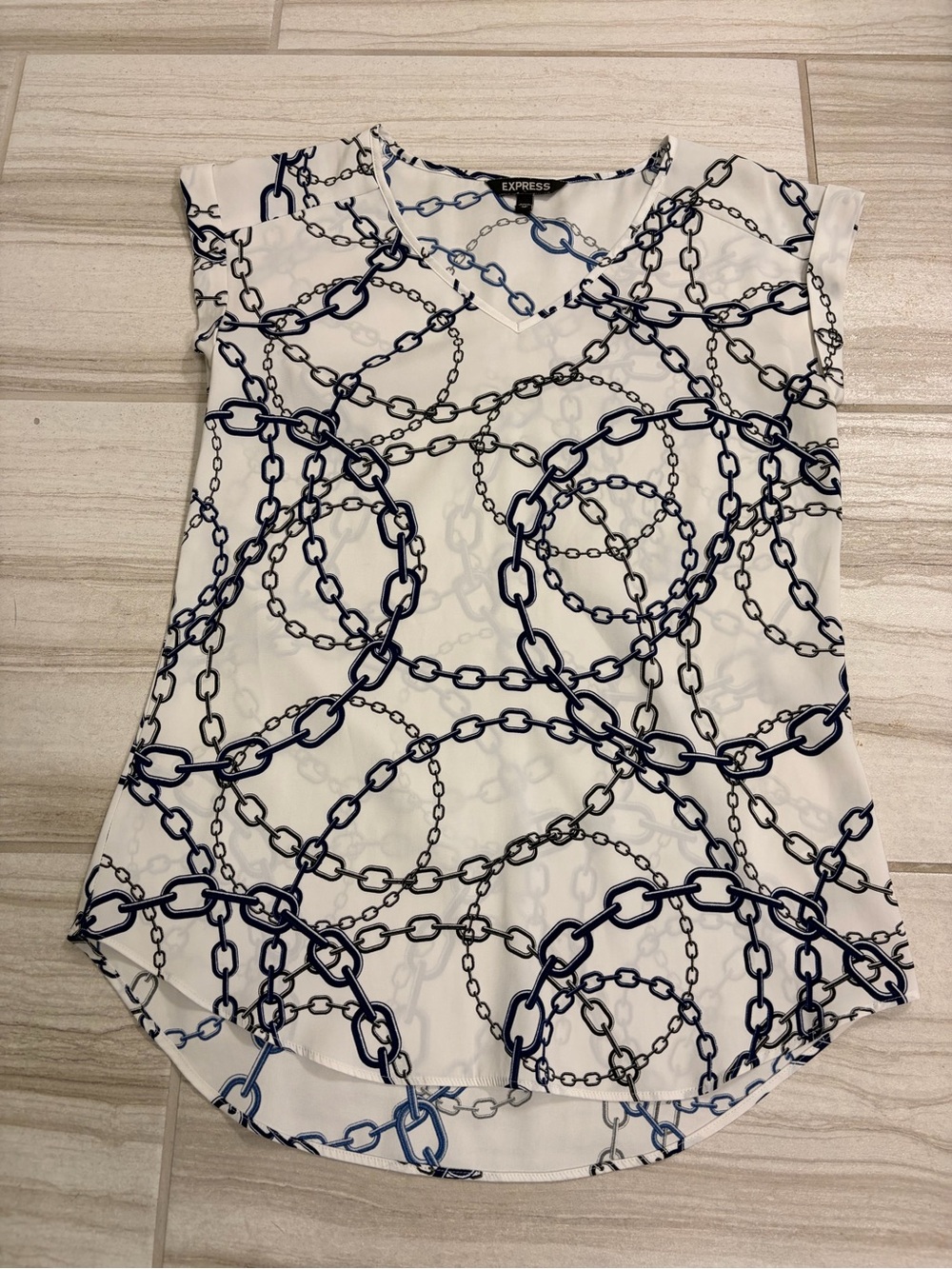Express White Blouse with Navy Chain Print
